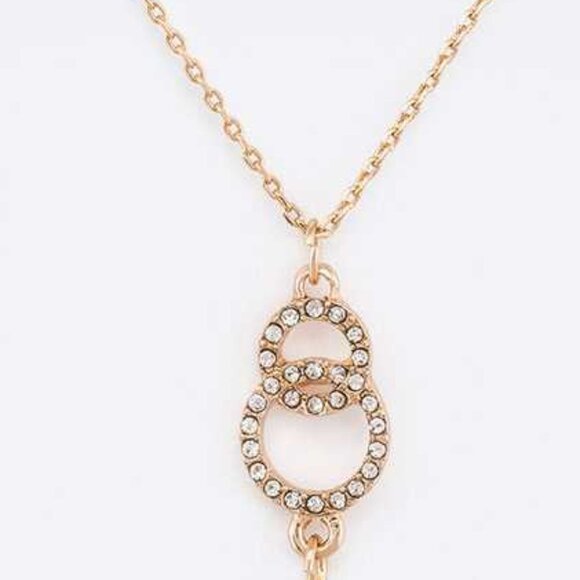 J. ELISE BOUTIQUE GOLD Crystal Double Ring Drop Pendant Necklace - Picture 3 of 4